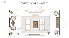 a floor plan for a living room with couches and chairs