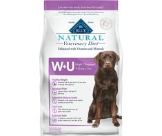 a bag of blue buffalo natural veterinary diet dog food with beef and vegetables on the side