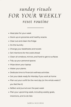 Sunday Reset Routine, Routine Weekly, Reset Routine