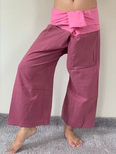 "Unisex Thai fisherman pants. One size fits all. You can wear in many occasions, casual wear, yoga wear, maternity wear, relax at home, travel etc. If you are looking for some pants that you can wear everywhere, comfortable, relax and Easy to wear. Thai fisherman pants is Answer!! Nice gift for yourself or your lover One pocket on the side for storing your items such as wallets, mobile phones, etc Approx. Measurements: One size can fits most and 1 Pockets Measurement Waist 27\" (69 cms) Length 4 Relaxation Yoga Pants With Pockets, Full-length Yoga Pants With Side Pockets, Full Length Yoga Pants With Side Pockets, Cotton Harem Pants For Relaxation, Comfortable Wide-leg Yoga Pants, Cotton Yoga Pants For Meditation, Wide Leg Yoga Bottoms With Side Pockets, Cotton Parachute Pants For Yoga, Cotton Parachute Yoga Pants