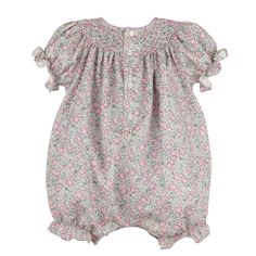 The sweetest floral smocked bubble for baby girls by Luli & Me featuring smocking, short puffed sleeves, and embroidery details. Matching sister dress also availalbe. Cute Pink Bubble Romper With Smocked Bodice, Cute Pink Bubble Romper With Smocked Back, Spring Bubble Romper With Smock For Playtime, Spring Smock Bubble Romper For Playtime, Pink Smocked Dress With Puff Sleeves For Garden Party, Pink Puff Sleeve Smocked Dress For Garden Party, Cute Smocked Puff Sleeve Dress, Cute Smocked Top With Puff Sleeves, Cute Puff Sleeve Smocked Top