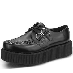 PRICES MAY VARY. Iconic Creepers Design: T.U.K. Viva Mondo Creepers for Women and Men feature a classic creeper design with a thick platform sole that adds height and style to any outfit. The bold, black woven interlace, silver metal D-rings, and chunky platform sole are sure to turn heads. Premium Quality Leather: T.U.K. Leather Mondo Creepers are made with high-quality leather that ensures durability and comfort for everyday wear. Their sturdy construction ensures they can withstand regular we Creepers Outfit, Creepers Shoes, Teddy Boys, Black Weave, D Rings, Chunky Platform, Bold Black, Creepers, Creative Fashion