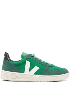 forest green calf suede panelled design front lace-up fastening contrasting branded heel counter logo-debossed tongue perforated toebox round toe branded insole mesh lining flat rubber sole Green Sporty High-top Sneakers With Perforations, Sporty Green High-top Sneakers With Perforations, Green Leather High-top Sneakers With Perforated Toe Box, Green Leather Sneakers With Perforations, Green Leather Perforated Sneakers, Green Lace-up Sneakers With Perforations, Green Sneakers With Perforations And Round Toe, Green Leather Sneakers With Gum Sole, Green Leather High-top Sneakers With Gum Sole