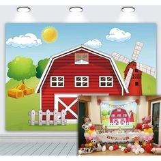 an image of a farm scene with balloons