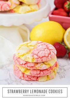 strawberry lemonade cookies stacked on top of each other