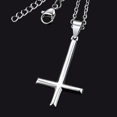 The Cross symbolizes love and redemption, perfect to show your faith. This Men's Upside Down Cross Pendant Enhances the personality and confidence of the wearer while embedding a striking impression. This Sterling Silver Upside Down Cross Necklace is a perfect gift for yourself or your loved one.  SPU: PYP15097  Collection: Religious  Material:925 Sterling Silver  Pendant Size: 33.5mm*20mm  Chain length: 18"+2''/46+5 cm  Clean it with a soft dry cloth.  Keep away from water and chemicals.  Avoid Upside Down Cross Necklace, Love And Redemption, Upside Down Cross, Cross Necklace For Men, Chemistry Notes, Sterling Silver Cross Pendant, Catholic Jewelry, Silver Cross Pendant, Creating Jewelry