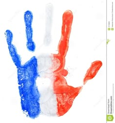 an image of a hand painted in the colors of france and blue, white and red