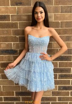 Sherri Hill Short Dress 55824 | PeachesBoutique.com Strapless Ruffled Dress For Prom And Homecoming, Strapless Tulle Ball Gown For Prom, Tulle Strapless Dress For Prom, Strapless Tulle Dress For Prom Season, Strapless Tulle Evening Dress For Prom, Tulle Strapless Dress For Prom Season, A Line Hoco Dresses, Strapless Sweetheart Neckline Dress With Ruffles For Prom, Strapless Ruffle Dress With Fitted Bodice For Prom