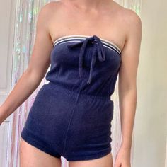 Amazing Vintage 1970s Navy Terrycloth Romper! Size Extra Small, Will Fit A Size 0. Excellent Condition, Never Worn. Questions? Leave A Comment Below! 70s Swimsuit Vintage, 50s Playsuit, Vintage Playsuit, Terry Cloth Romper, Terry Romper, Vintage Sailor, Romper Shorts, Vintage Swim, Surf Suit