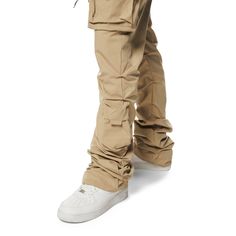 Details Fit: Stacked Color: Khaki Material: 100% Polyester Style: WP24287EC Winter Streetwear Full Length Cargo Pants, Full Length Cargo Pants For Winter Streetwear, Full Length Winter Cargo Pants For Streetwear, Winter Full Length Cargo Pants For Streetwear, Urban Style Khaki Bottoms For Winter, Urban Style Khaki Winter Bottoms, White Winter Cargo Pants With Pockets, Fitted Utility Parachute Pants For Streetwear, Urban Khaki Cargo Pants For Winter