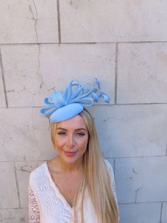 This hat is perfect for special occasions. The bottom of the hat is approximately 15cm across. This comes on a headband  One off piece - only one available Handmade in the UK Many more items like this are available in our shop! Made in the UK - Light Blue Headpiece For Royal Ascot Party, Adjustable Blue Costume Hats With Curved Brim, Light Blue Headpiece For Kentucky Derby Party, Elegant Light Blue Headpiece For Party, Blue Structured Crown Hat For Spring, Kentucky Derby Headband Mini Hat For Ceremony, Blue Spring Hat With Structured Crown, Blue Adjustable Costume Hats With Short Brim, Spring Blue Hat With Structured Crown