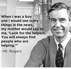 a man in a sweater and tie with a quote from mr rogers on the image