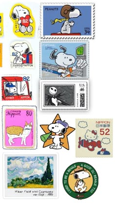 various postage stamps with cartoon characters on them