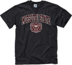 Black Collegiate T-shirt, Black Sporty Tops With University Logo, Black College Tops With University Logo, Black Arch, Bear Mascot, Back 2 School, Missouri State, Bear T Shirt, The Bear