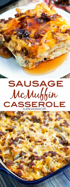 sausage memuffin casserole with melted cheese and bacon