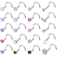 PRICES MAY VARY. ❥20G NOSE STUDS❥ One order includes 20 pcs nose rings studs in different colors and shapes. This affordable and versatile combination of nose piercing studs will make you feel refreshed and happy every day. ❥QUALITY MATERIAL❥ The Nostrial Piercing Jewelry are made of premium Titanium Stainless Steel, Created Opal and Cubic Zirconia, which are lead-free and nickel-free, safe to wear.Therefore, you don't have to worry about skin allergy. In addition, the nose studs for women are r Nostril Piercing Jewelry, Nostril Piercing, Nose Piercing Stud, Nose Screw, Nose Piercing Jewelry, Nose Studs, Body Jewelry Piercing, Piercing Ring, Helix Earrings