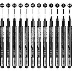 the different types of eyeliner pencils are shown in black and white, with numbers on