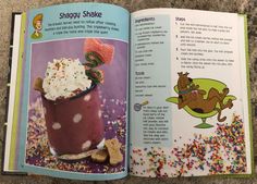 an open children's book about shakesy shake with sprinkles on it