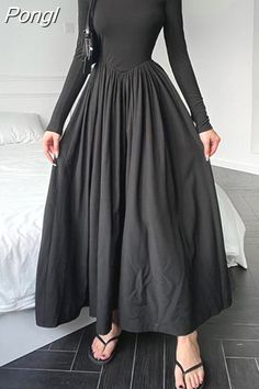 Shipping: Worldwide Express Shipping AvailableDelivery time: 7-15Days Fast ShippingReturns: Fast refund, 100% Money Back Guarantee. Spring Black Full Skirt Maxi Dress, Black Full Skirt Maxi Dress For Spring, Spring Black Maxi Dress With Full Skirt, Long Sleeve Maxi Dresses, Women's A Line Dresses, Hepburn Style, Fairytale Dress, Fashion Elegant, Line Dress