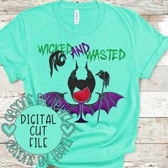 a green t - shirt with an image of a bat and the words, witch and wasted