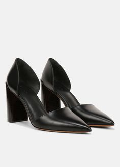 Prim Leather Pump in Women's Sale Shoes | Vince Modern Court Shoes With 4-inch Block Heel, Leather Court Shoes With Contrasting Heel And Almond Toe, Leather Block Heels With 4-inch Closed Toe, Leather Block Heels With Reinforced Heel For Spring, Chic 4-inch Leather Heels, Business Low Heel Block Heels With Stacked Heel, Sleek Leather Court Shoes With 4-inch Heel, Chic Stacked Heel Block Heels For Fall, Chic Block Heels With Stacked Heel For Fall