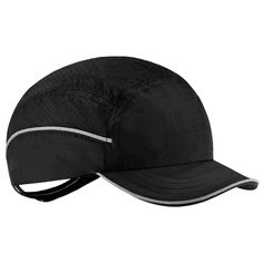 a black hat with silver trims on the front and side, it has a visor