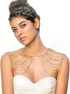 Dazzling Shoulder Jewelry for Brides Pearl Back Necklace, Bridal Necklace Gold, Bridal Necklace Pearl, Wedding Bride Jewelry