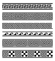 a set of black and white greek ornament designs