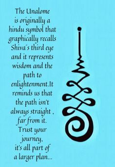 a blue background with an image of a hook and the words, the unique is originally a hindu symbol that graphically reads shara's third eye and it represents