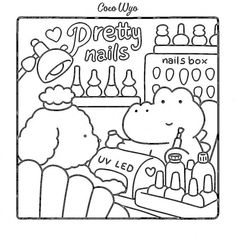 a coloring page with the words pretty nails on it