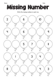 the missing number worksheet