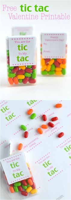 some candy candies are on top of a table with the words, free tic tac valentine's printable