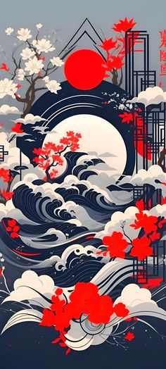 Japanese Geisha Tattoo, China Wallpaper, Japanese Pop Art, Kanji Characters, Wave Illustration, Arts Ideas, Picture Books Illustration, Art And Craft Videos, Japanese Kanji