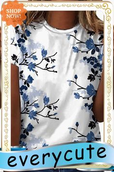 White Floral Print Round Neck Short Sleeve T Shirt Eyewear Trends, Cheap T Shirts, Women Tunic Tops, Floral Print Shorts, Short Sleeve T Shirt, Fashion Pattern, Printed Shirts, Floral Tops, Latest Fashion