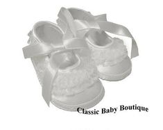 White Cribs, Crib Shoes Girl, Deer Girl, Baby Lace, White Crib, Girl Cribs, Lace Shoes, Satin Roses, Baby Deer