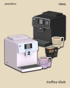 various types of coffee machines and mugs