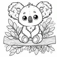 a cute koala bear sitting on top of a tree branch