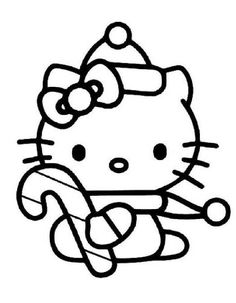 a hello kitty coloring page with candy canes and santa hat on it's head