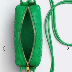 Beautiful Green Loop Mini Intrecciato Crossbody Bag -Nwt And Receipt From Bergdorf! Luxury Pouch Baguette Bag With Phone Pocket, High-end Green Box Bag, Luxury Baguette Bag With Adjustable Strap, High-end Green Shoulder Box Bag, Designer Leather Baguette Bag For Mobile Phone, Luxury Rectangular Baguette Bag For Mobile Phones, Luxury Rectangular Baguette Mobile Phone Bag, Designer Green Pouch Box Bag, High-end Green Crossbody Shoulder Bag