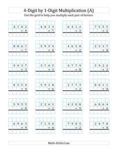 the 4 digit by 1 digit multiplication worksheet is shown in this image