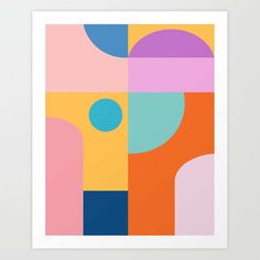 an abstract art print with different colors and shapes