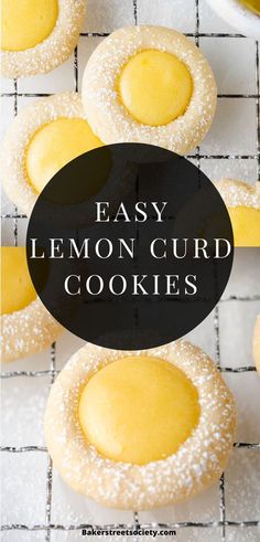 lemon curd cookies on a cooling rack with text overlay that reads easy lemon curd cookies