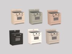 six different stoves and ovens are shown in the same color scheme as each other