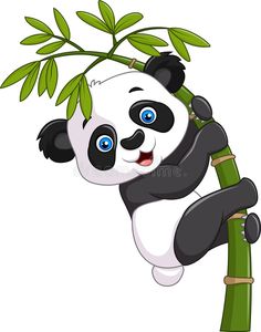 a panda bear climbing up a bamboo tree