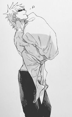 a black and white drawing of a man with his back turned to the camera, holding onto another man's shoulder