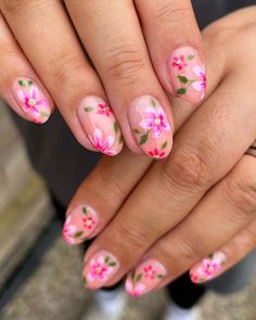 9. Pink Flower Nails, Oval Shaped Nails, Gel Nails French, Maroon Nails, Spring Nail Designs, Floral Nail Art, Best Nail Art Designs