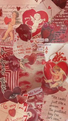 valentine's day collage with red hearts and other love messages on paper sheets