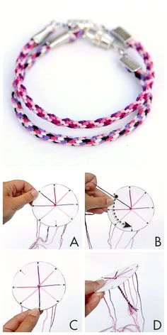 instructions to make an origami style bracelet with beads and thread on the ends