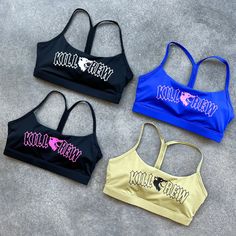 The sports bra’s are medium support & crafted out of a polyester spandex blend. Making them ultra-soft and comfortable for all different body shapes / sizes. They run true to size, and are available in size XS – 3XL. SPORTS BRAS FIT TRUE TO SIZE Model 1 size reference: Size Small Top // 5'6 125lbs, 27" waist, 32C Black Seamless Sports Bra For Streetwear, Green Sports Bra For Sports Events, Seamless Athleisure Sports Bra For Streetwear, Athleisure Seamless Sports Bra For Streetwear, Functional Sports Bra For Streetwear, Athleisure Sports Bra With Medium Support For Streetwear, Different Body Shapes, Sports Bras, Small Tops