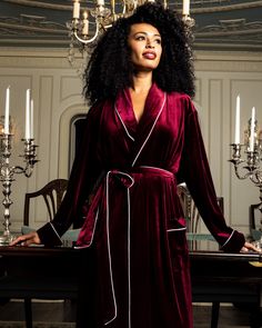 In the glamorous tone of an urbane past, our Cabaret Collection is an homage to classic Hollywood style and glamour. Designed to be worn in or out of the home, with panache. Rendered in plush velour, in both glossy onyx black and a royal garnet, our velour robe is as relevant worn as a sumptuous layer over your favorite evening dress or lounging in the parlor. In our exquisite sleepwear, you will be tucked in love and off to dreamland. Bonne Nuit. 95% Polyester - 5% Spandex PLEASE NOTE: THIS PRO Women Robe, Loungewear Dresses, Hollywood Style, Platform Flats, Sandal Platform, Jennifer Fisher, Hollywood Fashion, Floral Ruffle, Short Pajama Set